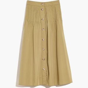 Madewell Pintuck Pleated Button Front Midi Skirt
